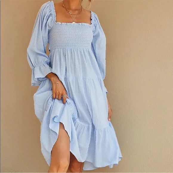 light blue boho dress Boho Breeze Embroidered Maxi Dress – Aqua Gold Rayon – The Boho Depot main image 0